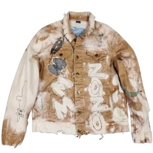 Men’s Large Distressed Hand-Painted Denim Jacket – Bleached Graphic Streetwear